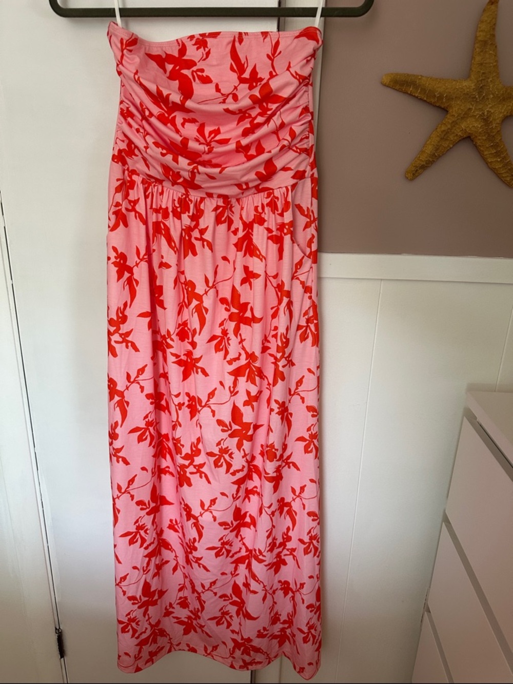 Grace Karin Pink Strapless Floral Dress with orange print